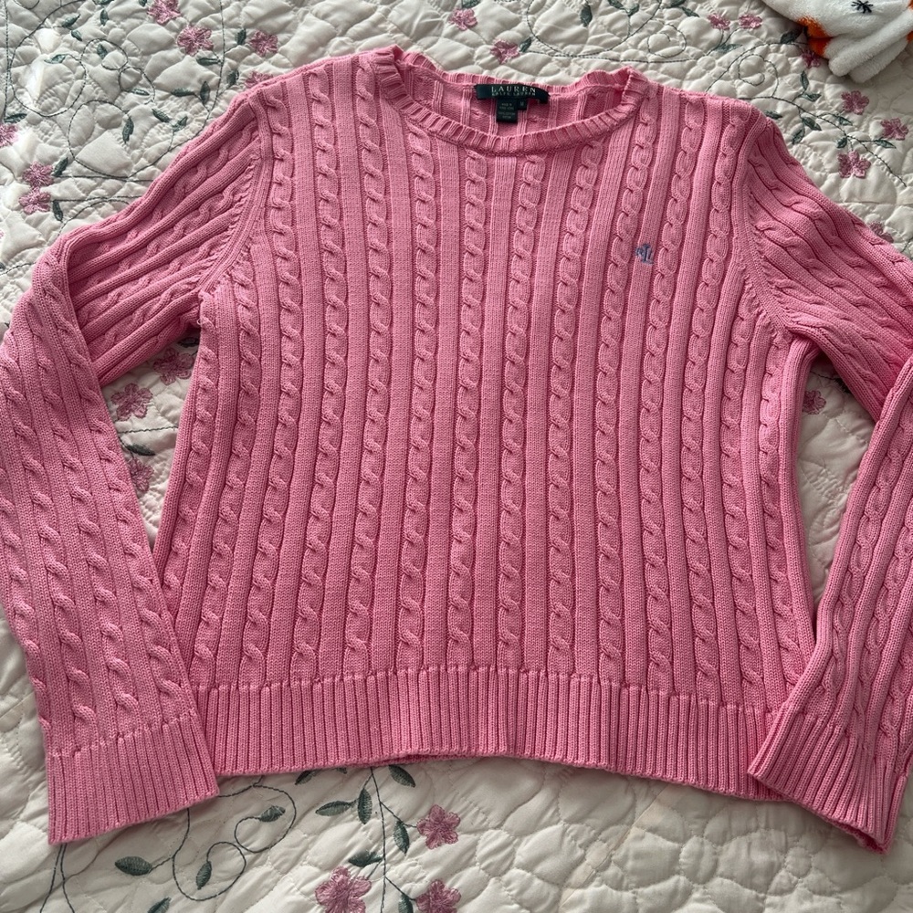 SOLD Ralph Lauren Pink Cable Knit Crew Neck Sweater